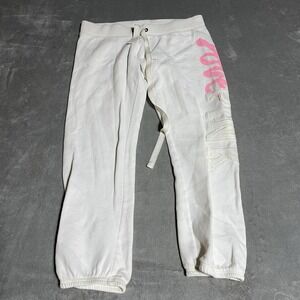 Vintage Y2K Victorias Secret Pink Sweatpants Womens Small White Pink Cropped